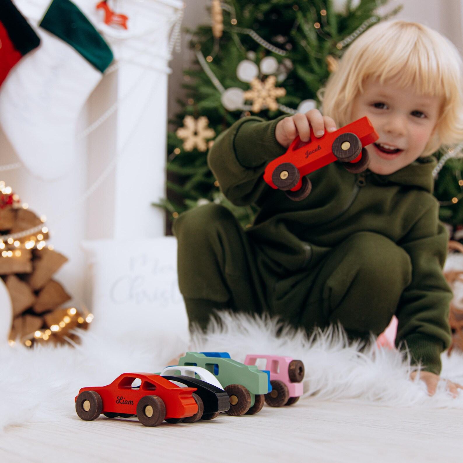 Personalized Pink Wooden Toy Car – Unique Sensory Present for Girls & Boys – Handmade Keepsake