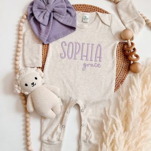 Personalized Purple Embroidered Romper A Cherished Keepsake for Your Little Princess