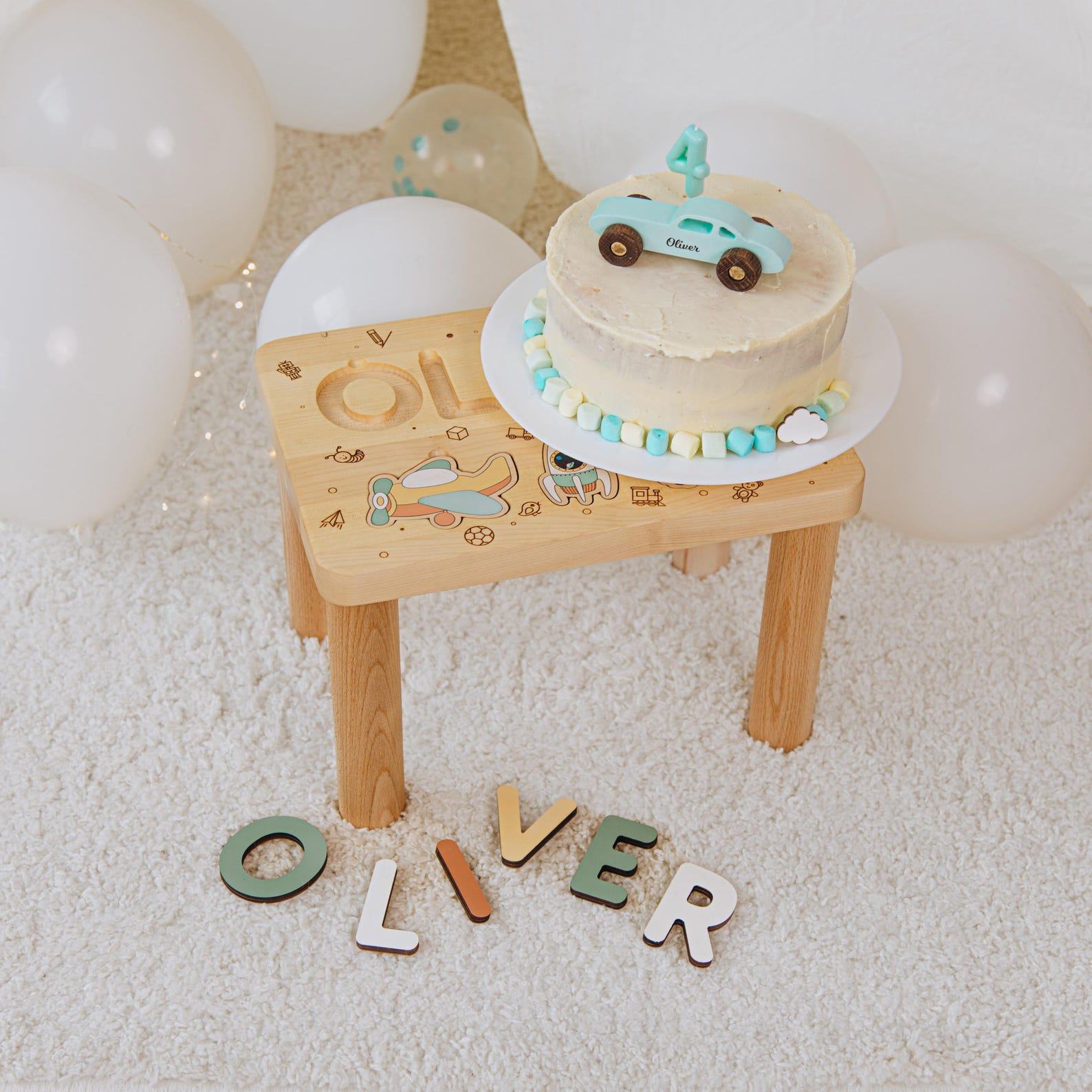 Personalized Puzzle Step Stool – Custom Name Present for Toddlers 1-3 – Eco-Friendly & Handmade