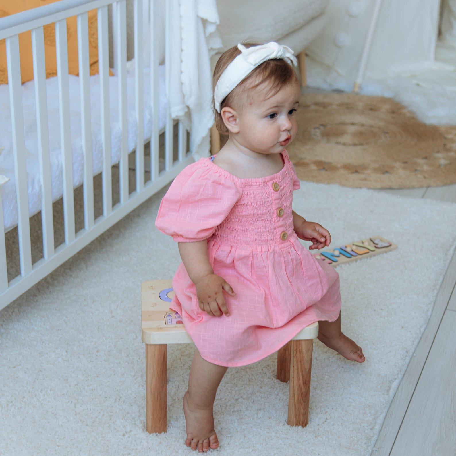 Personalized Puzzle Step Stool for Kids – Custom Name Wooden Stool – Unique Baby Present & Play Bench