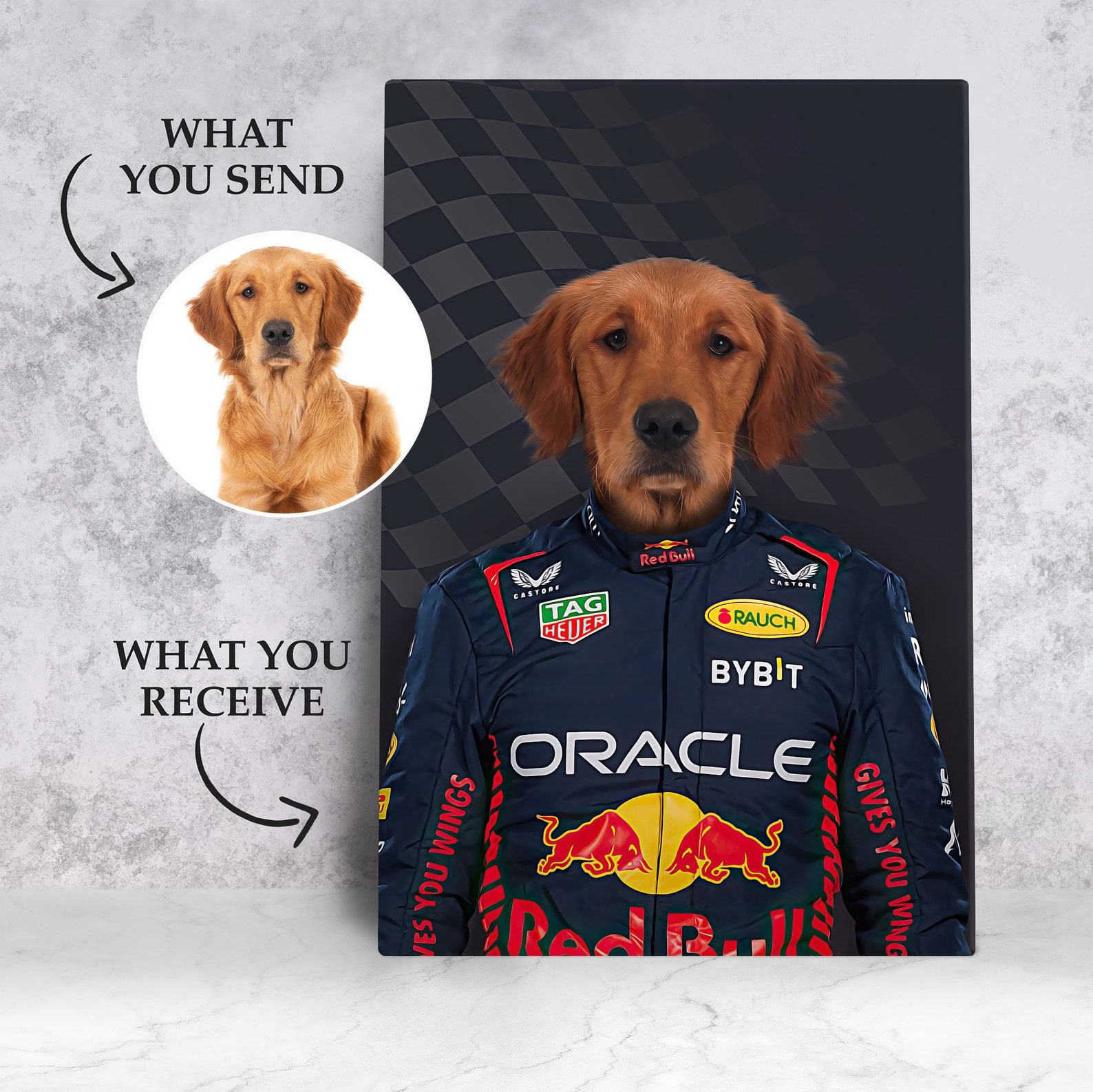 Personalized Racer Pet Portrait Capture Your Furry Friend’s Inner Speed Demon