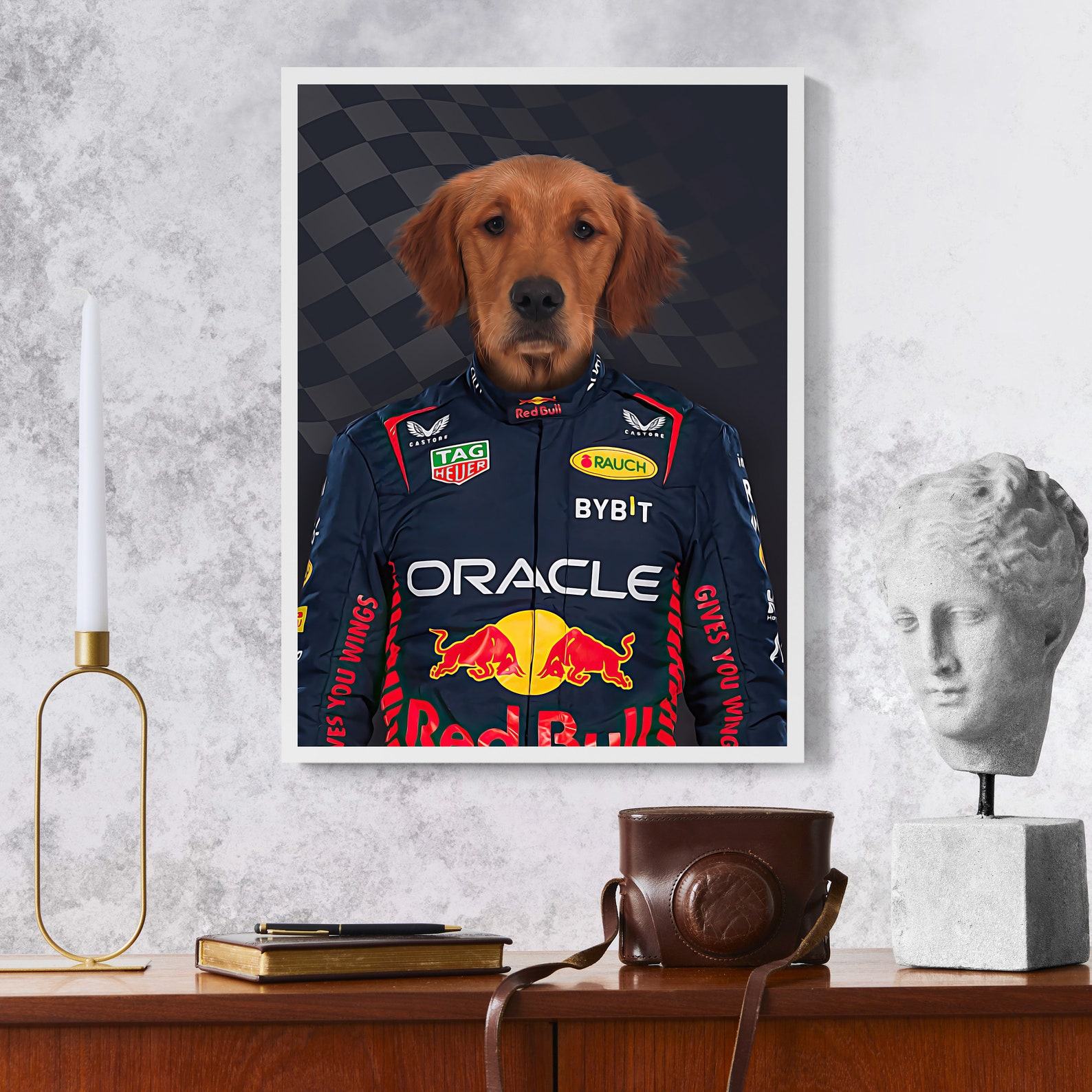Personalized Racer Pet Portrait Capture Your Furry Friend’s Inner Speed Demon