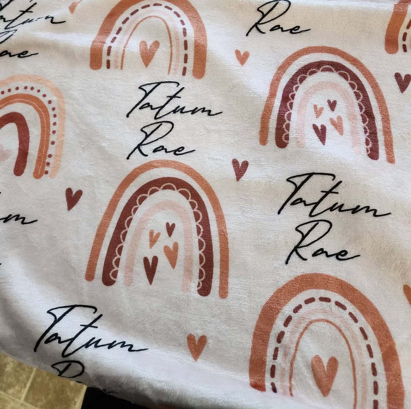 Personalized Rainbow and Heart Baby Blanket A Boho-Chic Keepsake for Your Little One