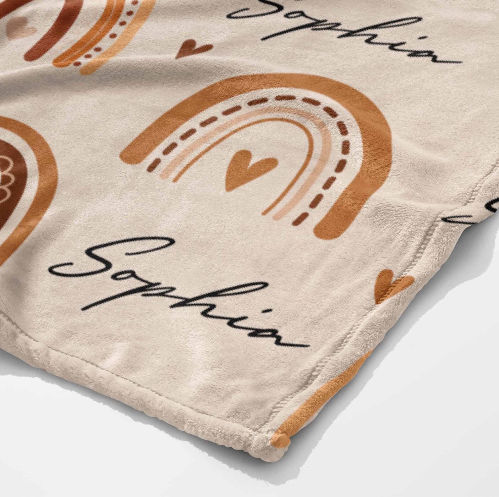 Personalized Rainbow and Heart Baby Blanket A Boho-Chic Keepsake for Your Little One