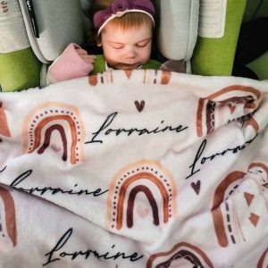 Personalized Rainbow and Heart Baby Blanket A Boho-Chic Keepsake for Your Little One