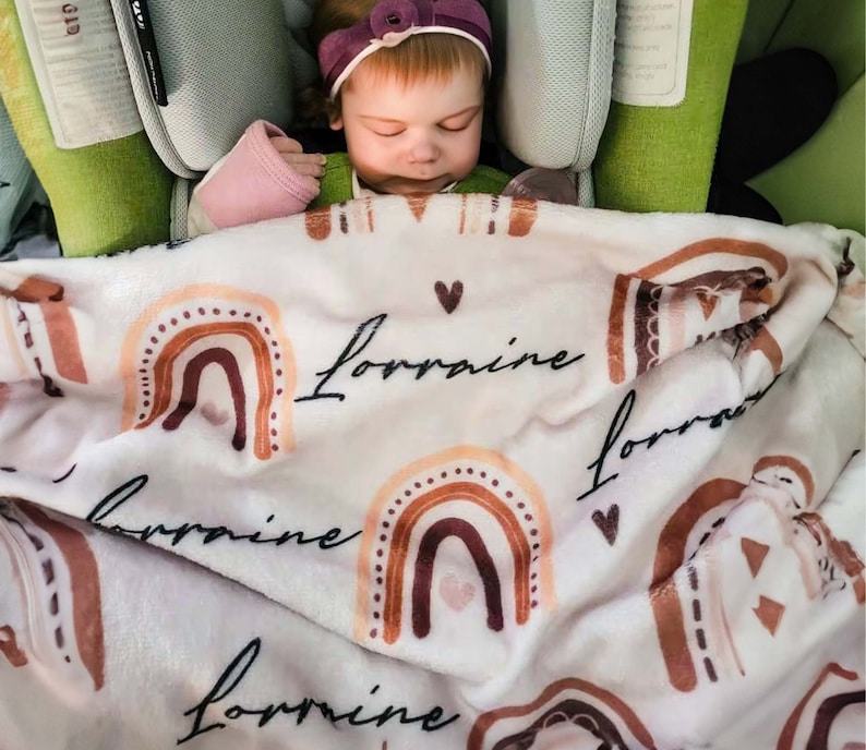 Personalized Rainbow and Heart Baby Blanket A Boho-Chic Keepsake for Your Little One