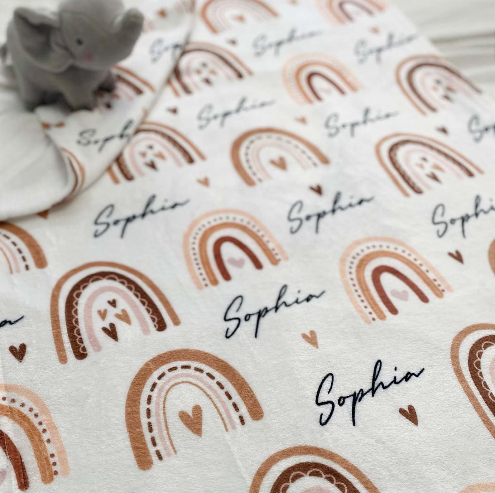 Personalized Rainbow and Heart Baby Blanket A Boho-Chic Keepsake for Your Little One