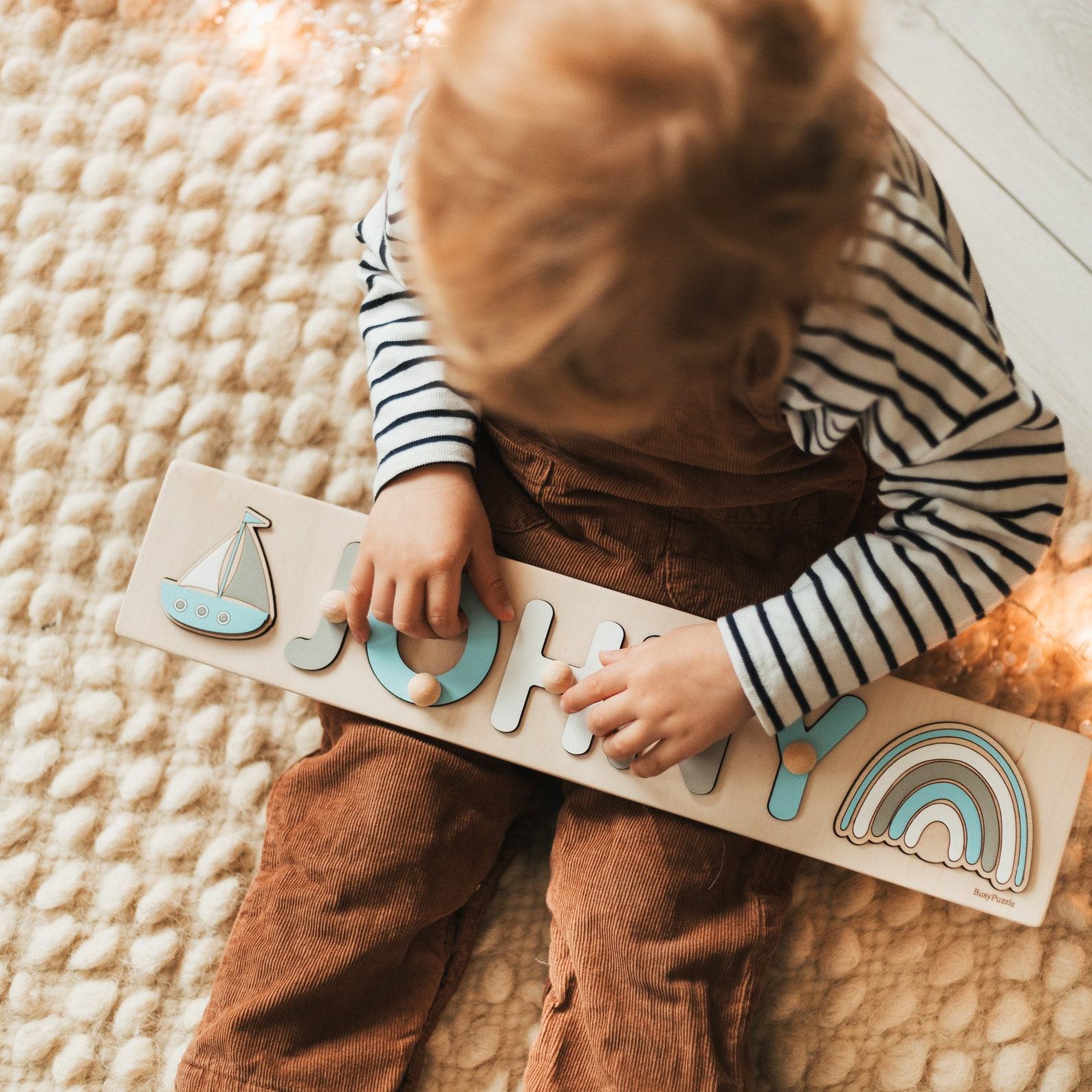 Personalized Rainbow Name Puzzle – Custom Wooden Toy for 1st, 2nd, 3rd Birthday – Unique Baby Present