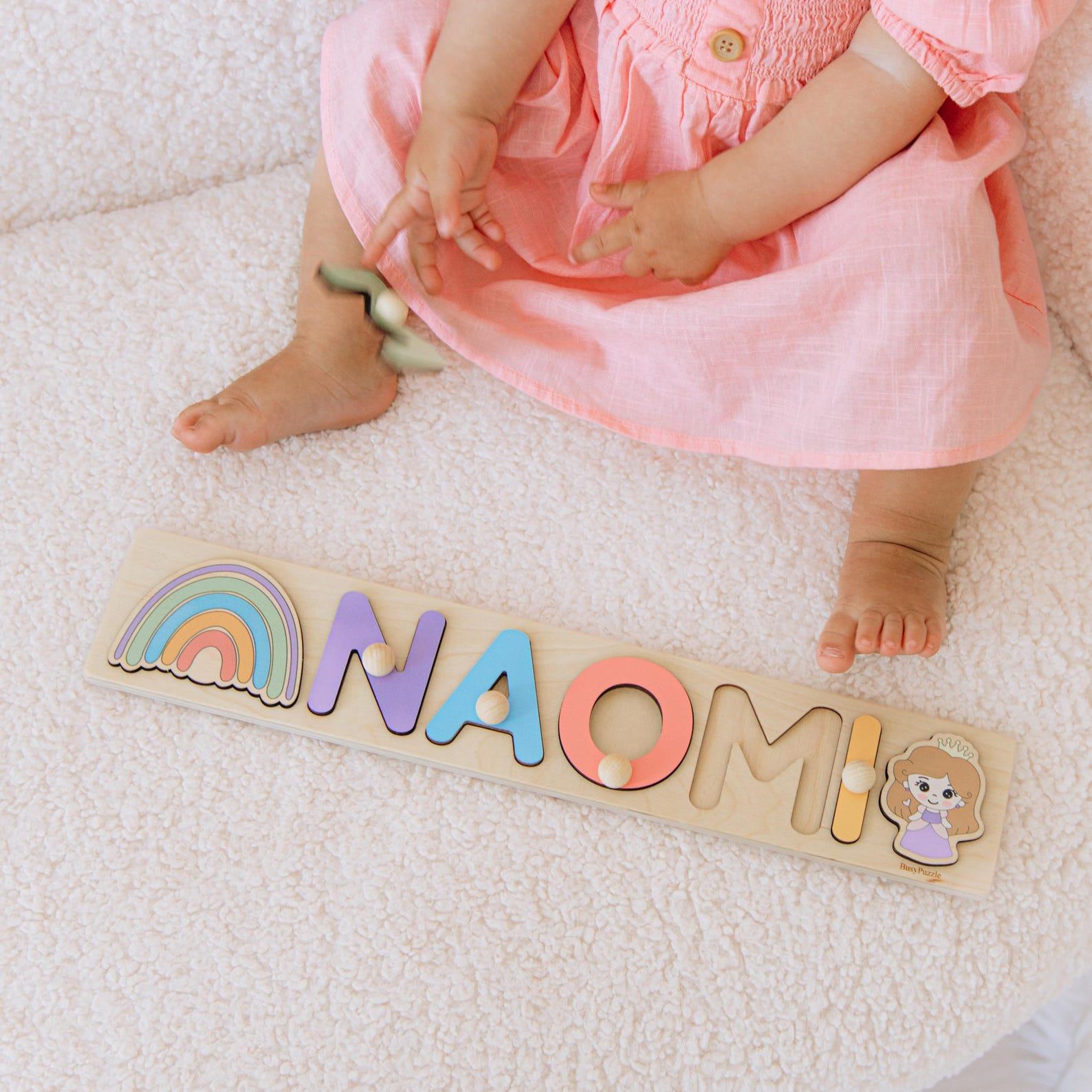 Personalized Rainbow Name Puzzle – Wooden Easter Present & 1st Birthday Toy
