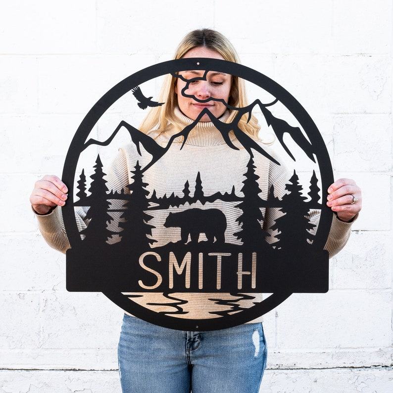 Personalized Rustic Bear Cabin Sign Enhance Your Wilderness Retreat