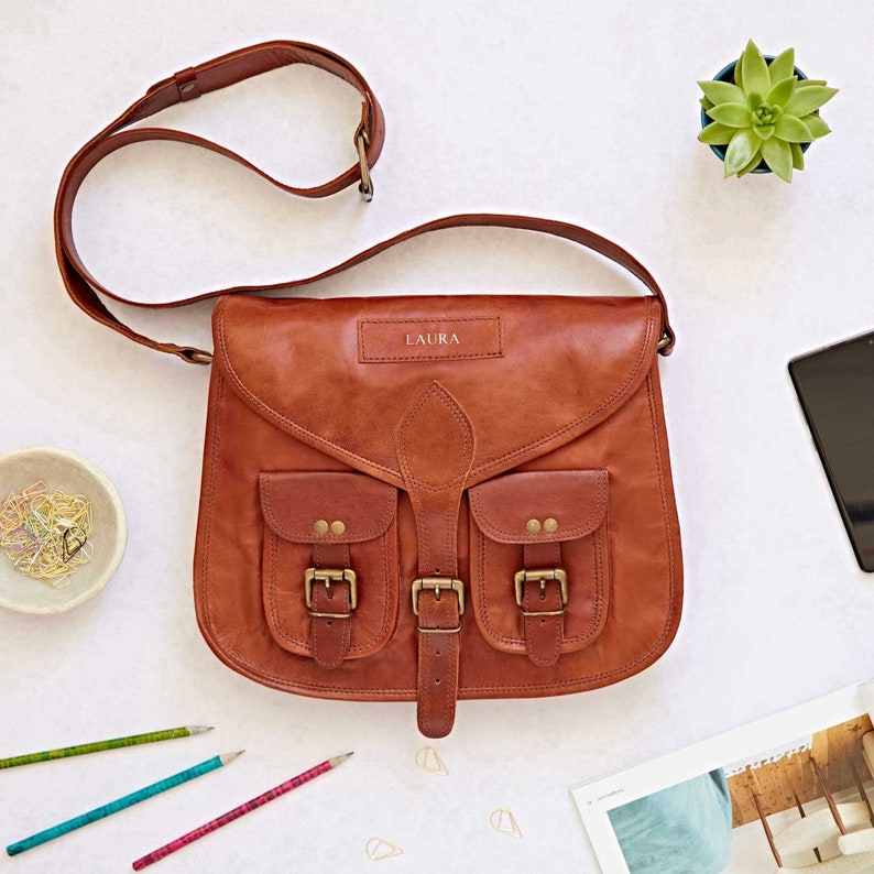 Personalized Saddlebag Premium Leather, Monogrammed Crossbody, Large Shoulder Bag