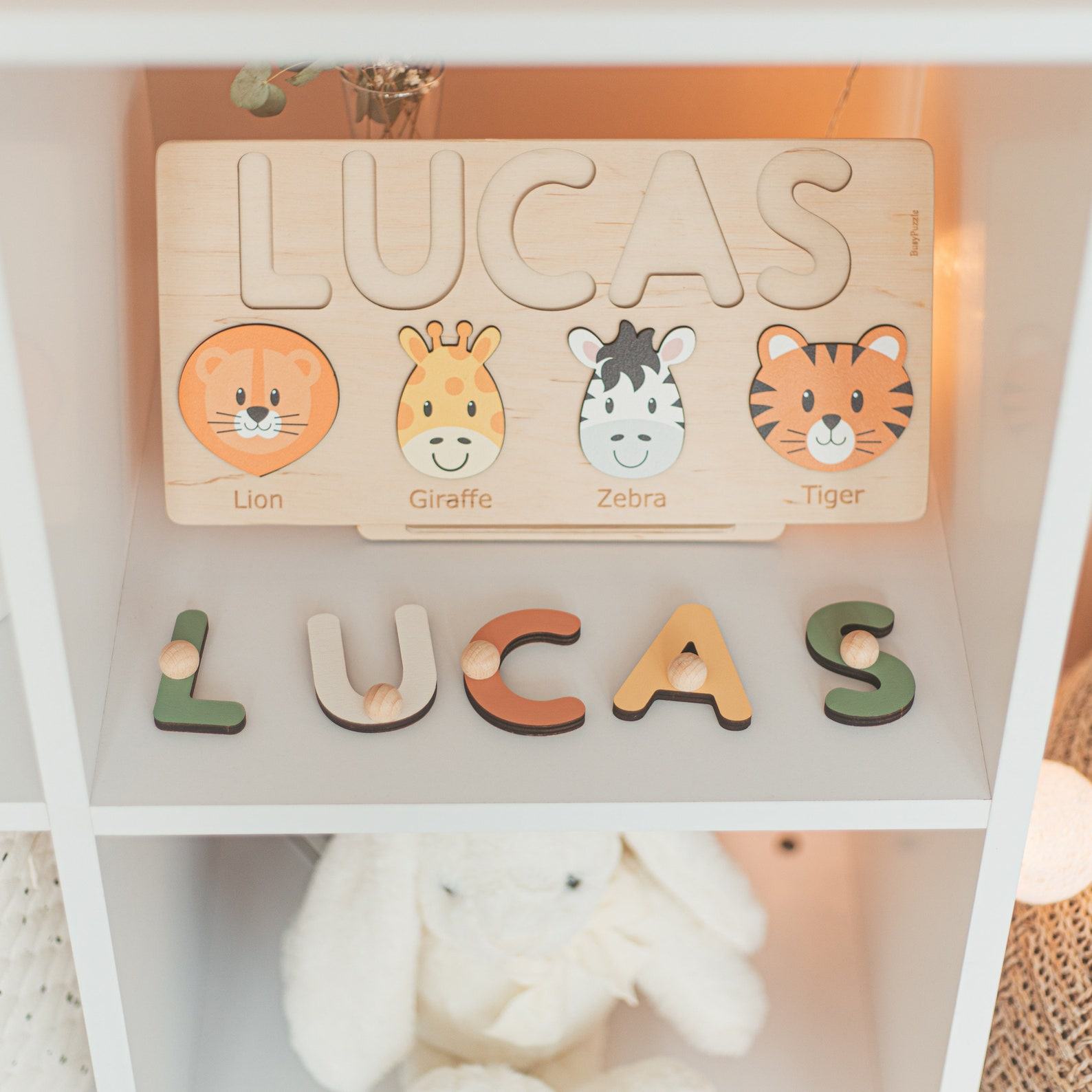 Personalized Safari Adventure Puzzle Educational Wooden Toy for Toddlers and First Birthday Item