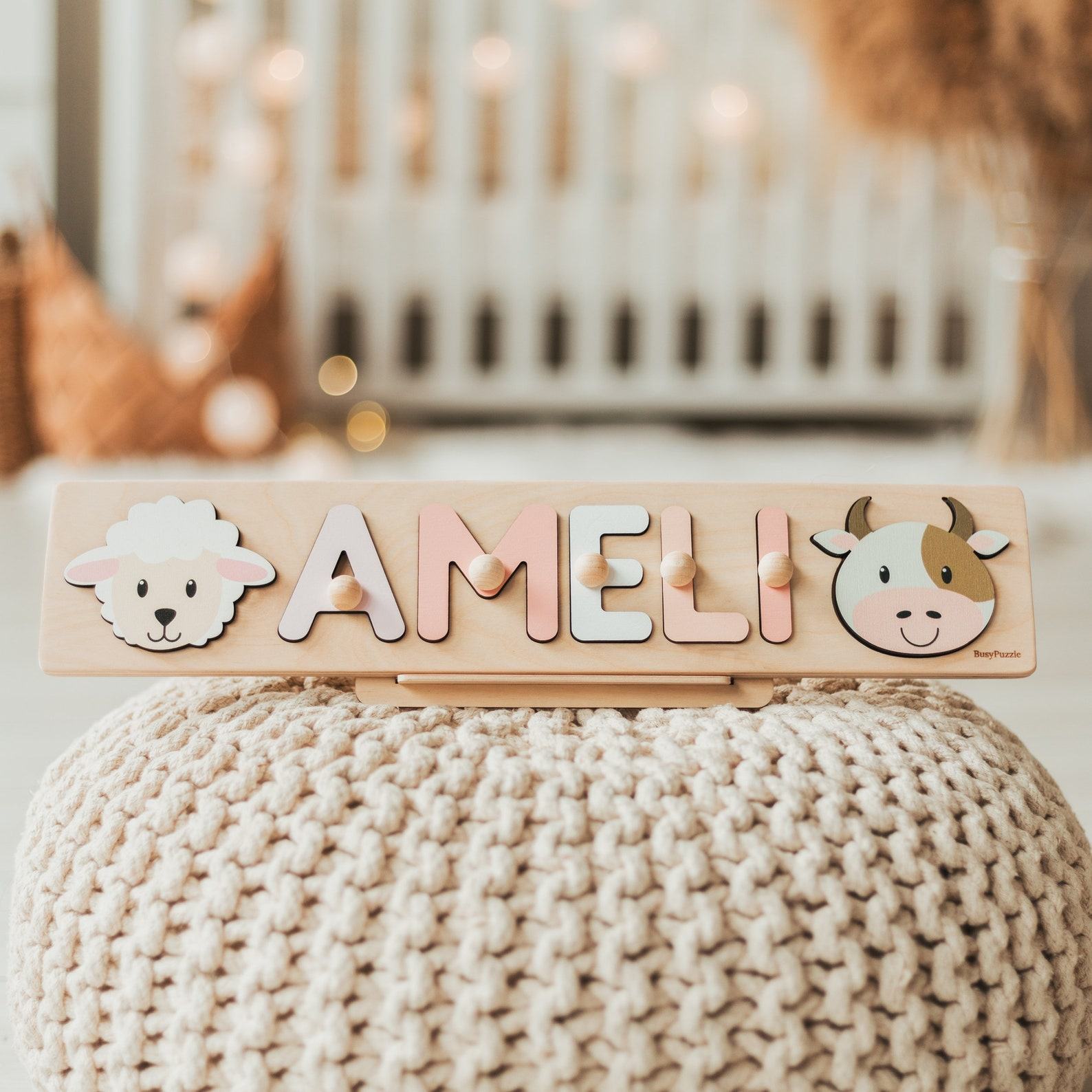 Personalized Safari Adventure Puzzle Educational Wooden Toy for Toddlers and First Birthday Item