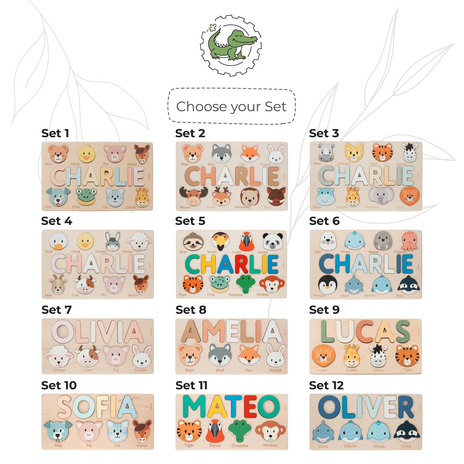 Personalized Safari Adventure Puzzle Educational Wooden Toy for Toddlers and First Birthday Item