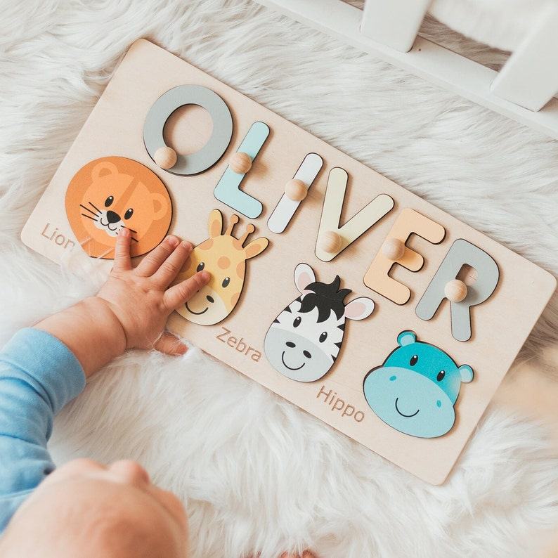 Personalized Safari Adventure Puzzle Educational Wooden Toy for Toddlers and First Birthday Item