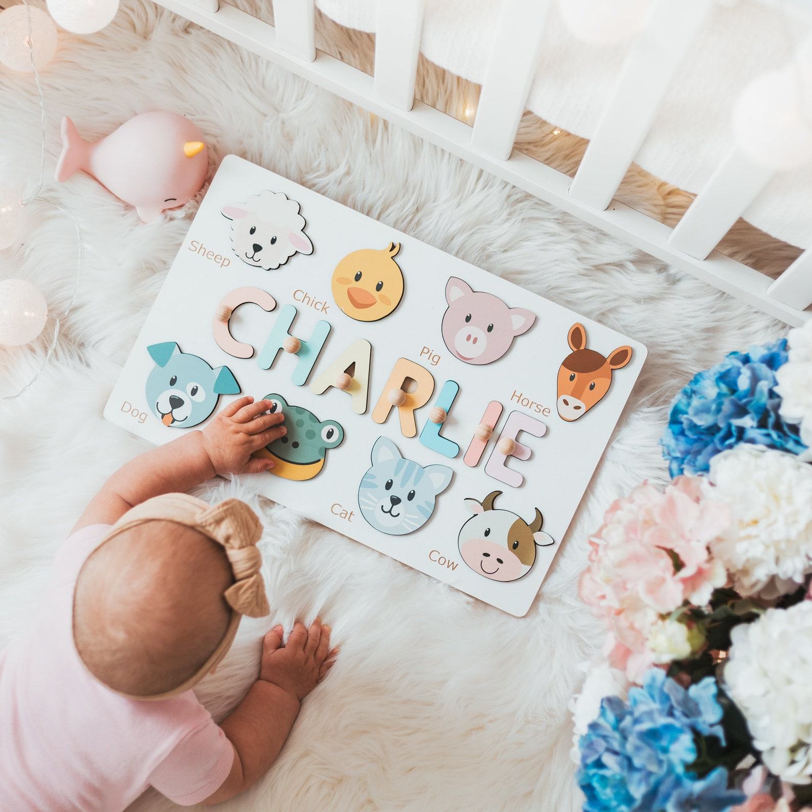 Personalized Safari Adventure Puzzle Educational Wooden Toy for Toddlers and First Birthday Item