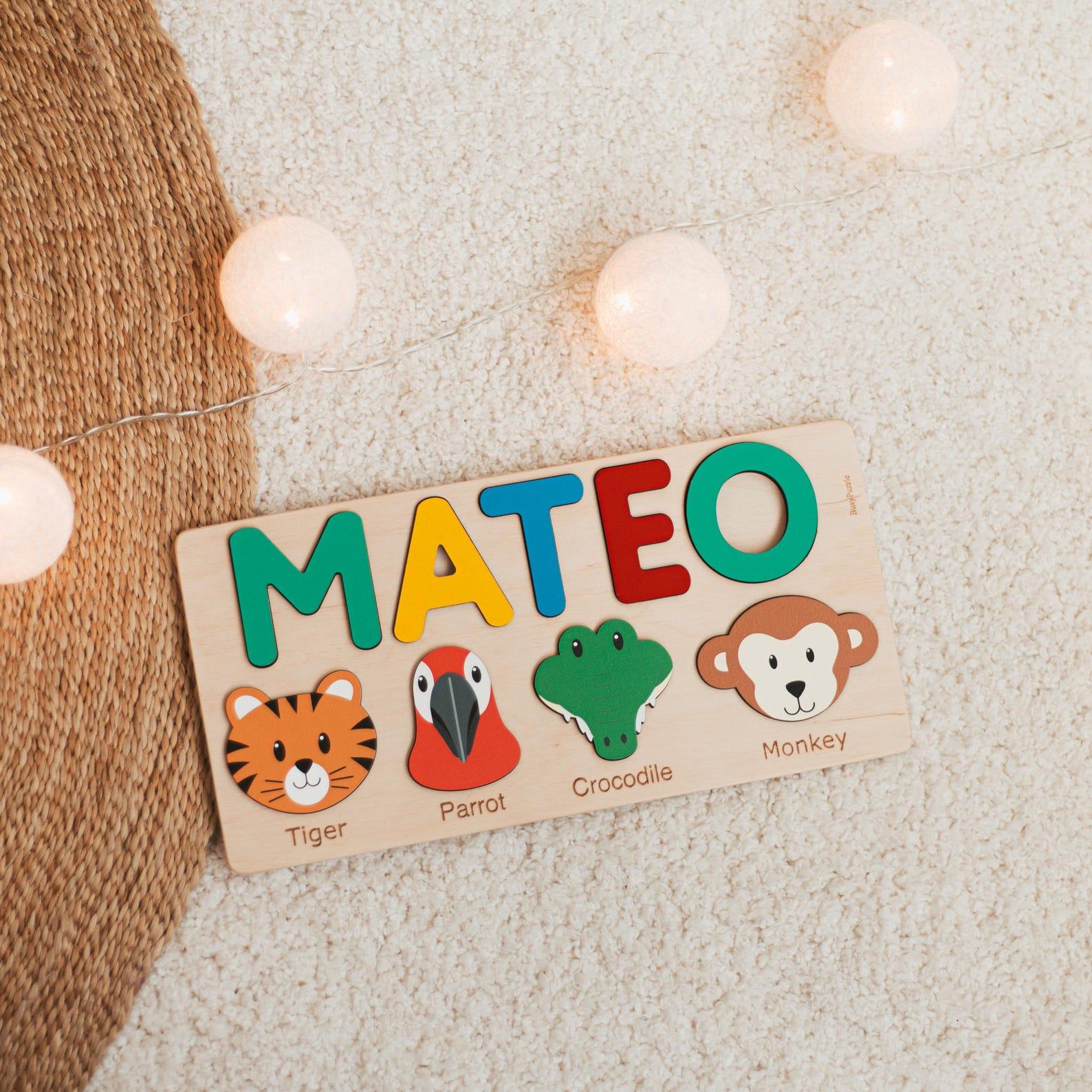 Personalized Safari Animal Puzzle – Montessori Toy, Baby Shower & Easter Present