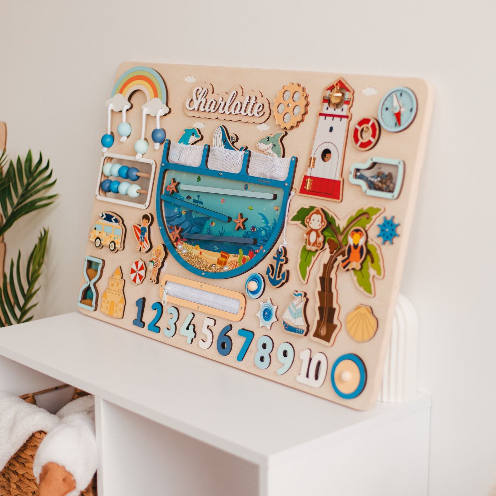 Personalized Safari Busy Board – 1st Birthday/Christmas Present for Boys – Montessori Toy