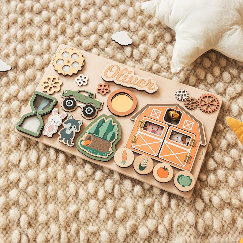 Personalized Sensory Busy Board A Woodland Adventure for Curious Toddlers