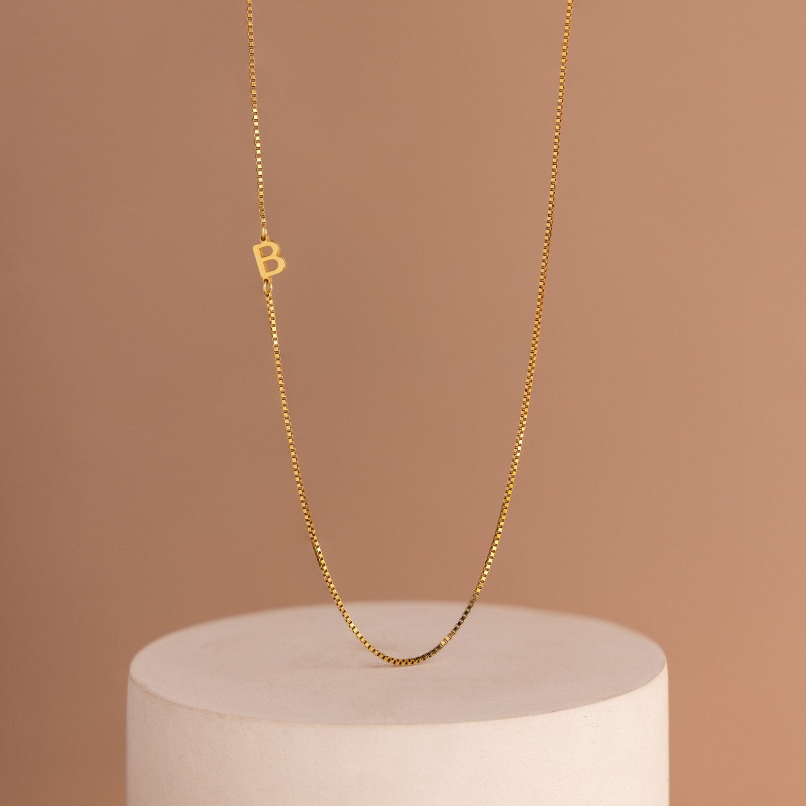 Personalized Sideways Initial Necklace with Box Chain A Timeless Treasure for Her