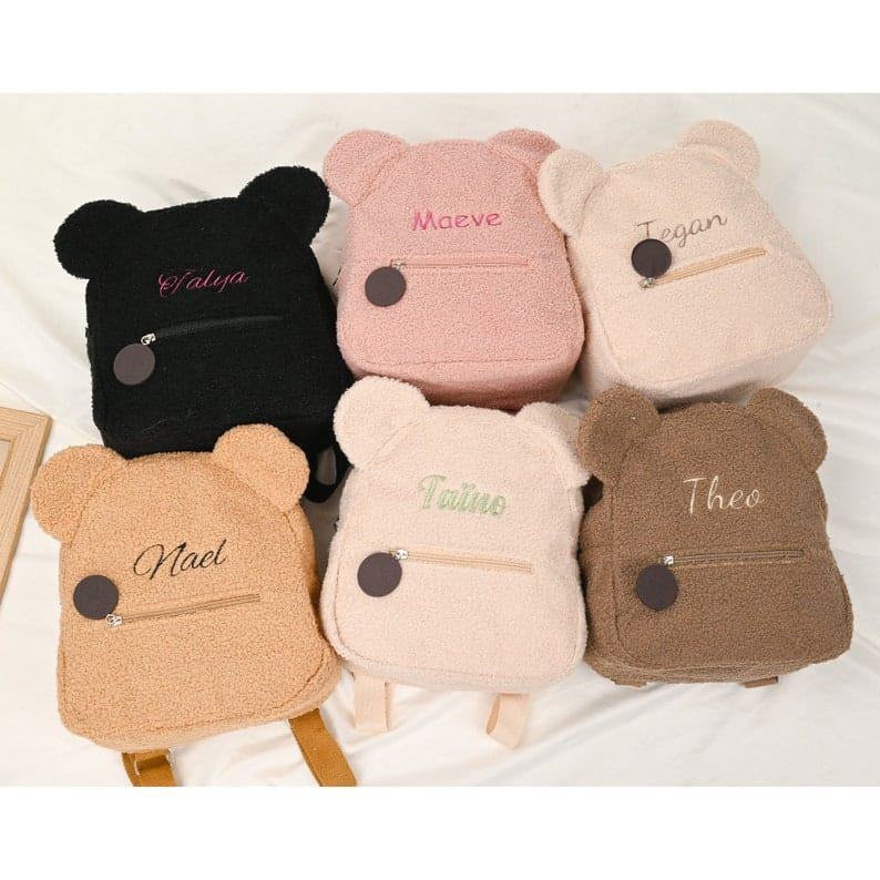 Personalized Teddy Bear Backpack – Custom Name Fluffy Kids Backpack for Toddlers