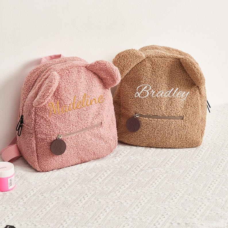 Personalized Teddy Bear Backpack – Custom Name Fluffy Kids Toddler Bag