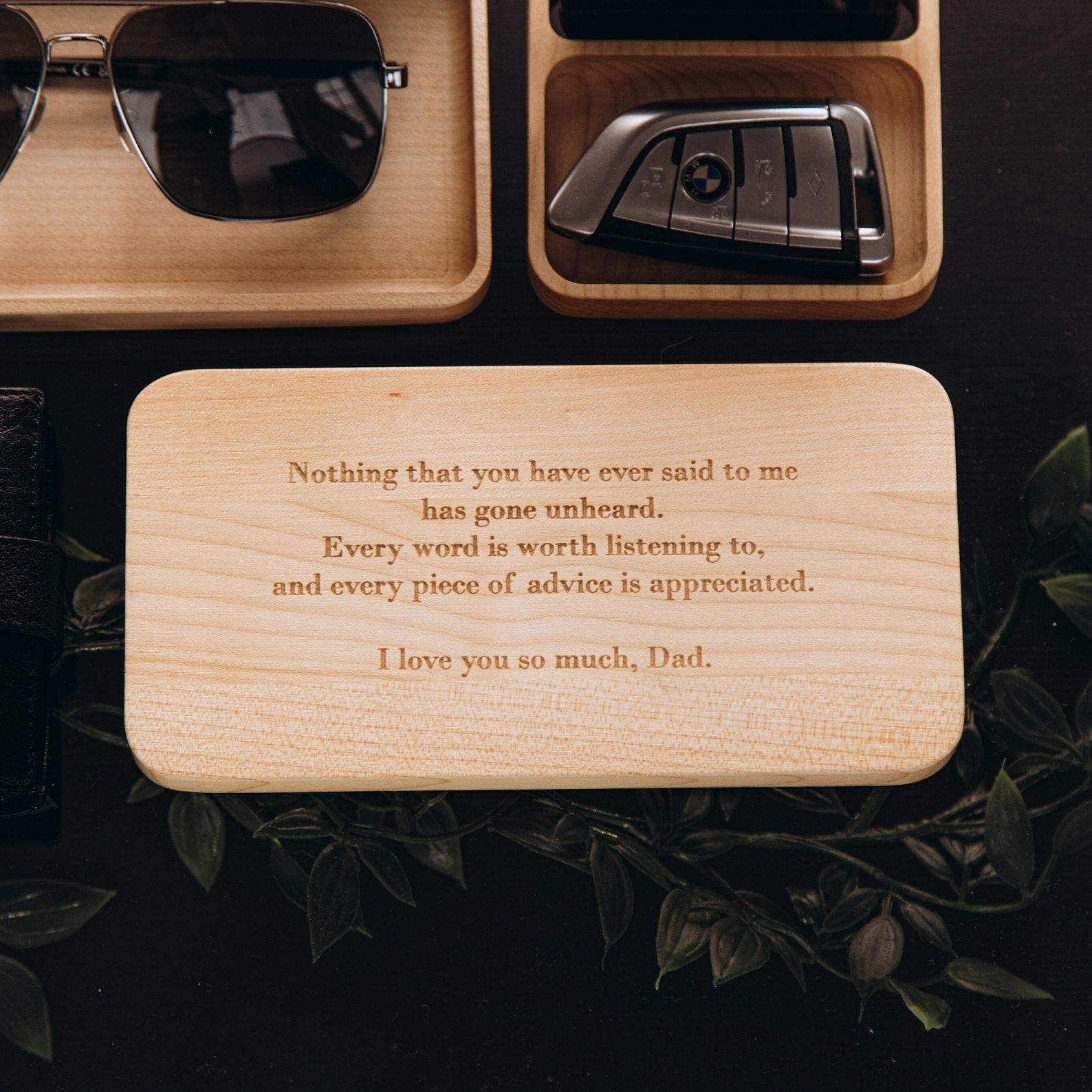 Personalized Valentine’s Desk Organizer Set – Engraved Wood Presents for Him & Husband