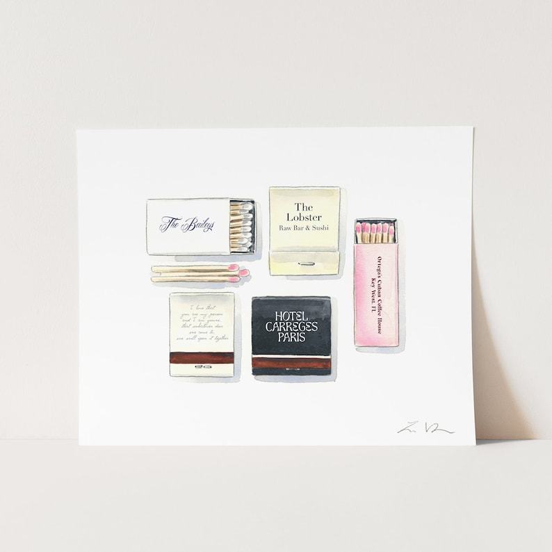 Personalized Wedding Matches Art Print Immortalize Your Special Day in Watercolor