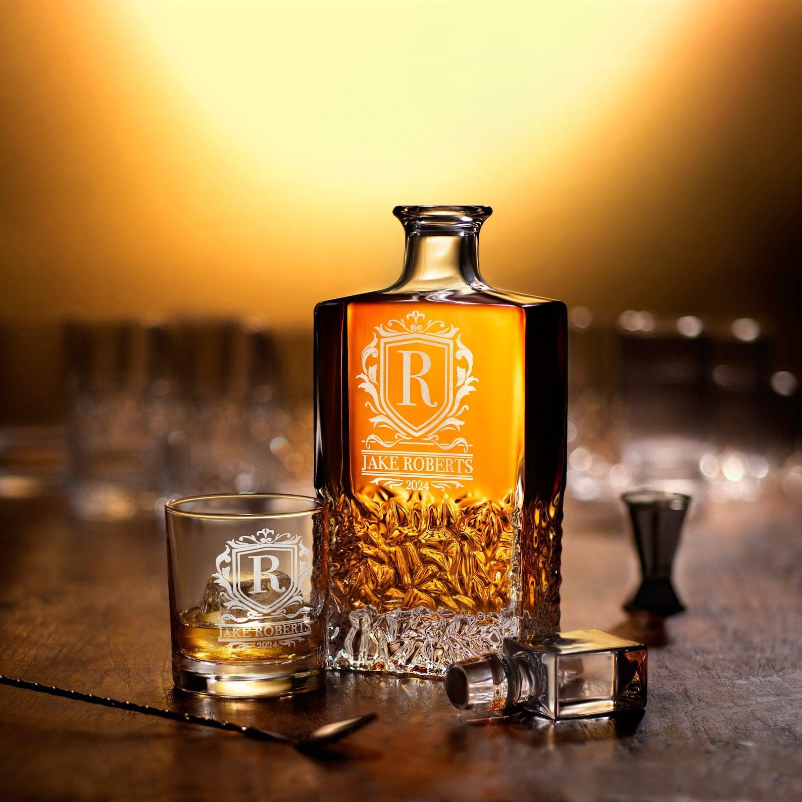Personalized Whiskey Decanter Set Premium Engraved Groomsmen Items with Complimentary Item Boxes