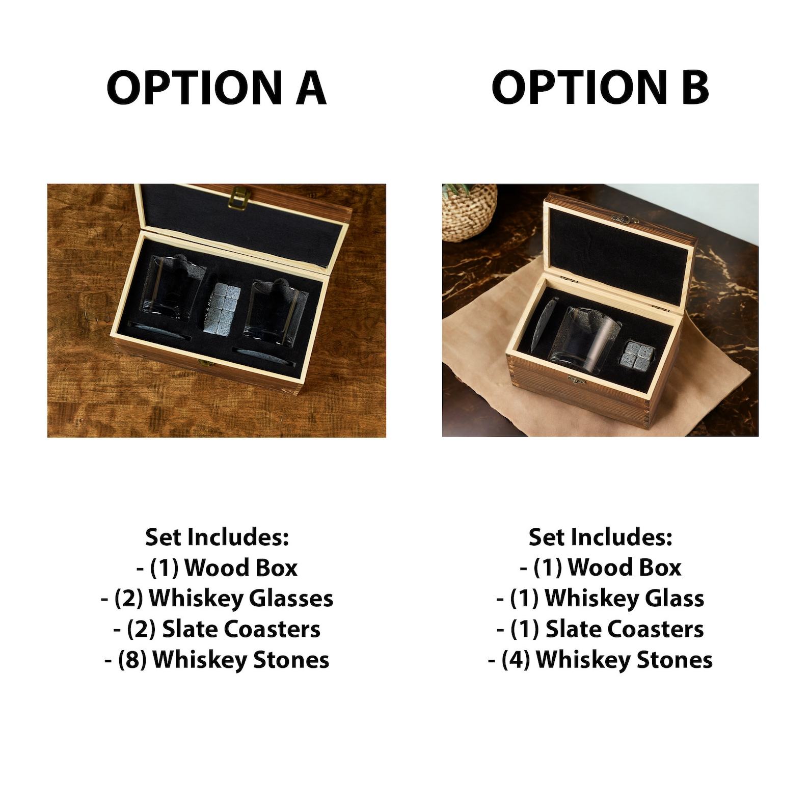 Personalized Whiskey Glasses Wood Box Set Engraved Bourbon Items for Special Occasions