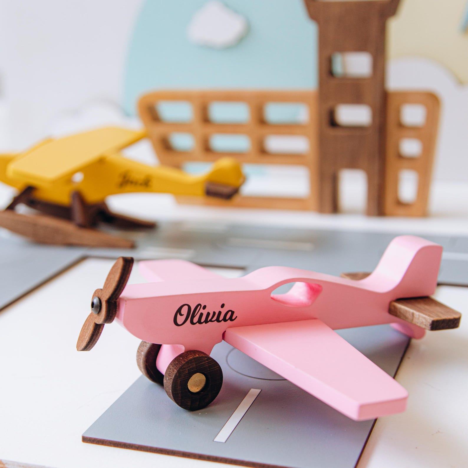 Personalized Wooden Airplane Toy – Handmade Toddler Plane for Easter & Pretend Play