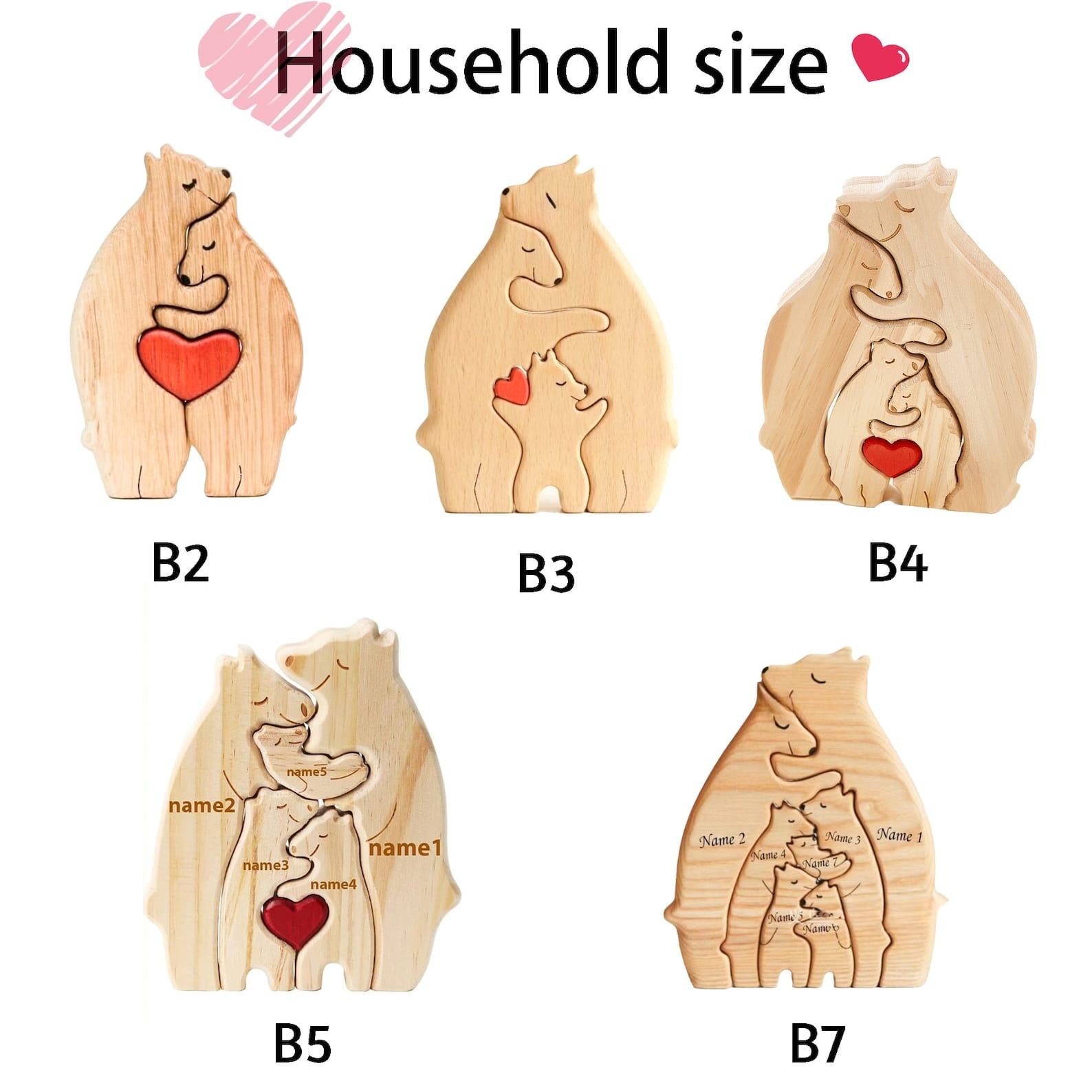 Personalized Wooden Bear Family Puzzle – Engraved Name Keepsake Present for Parents & Kids