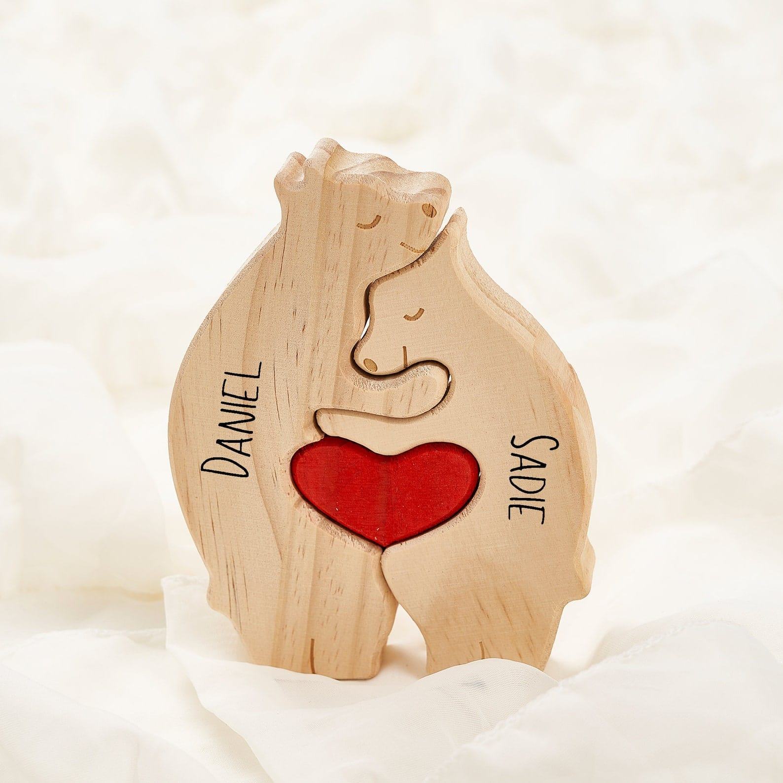 Personalized Wooden Bear Family Puzzle – Engraved Name Keepsake Present for Parents & Kids