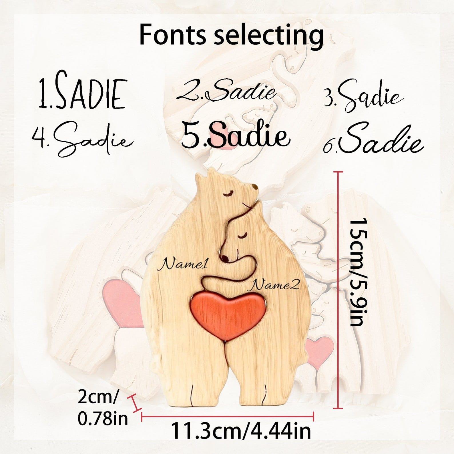Personalized Wooden Bear Family Puzzle – Engraved Name Keepsake Present for Parents & Kids