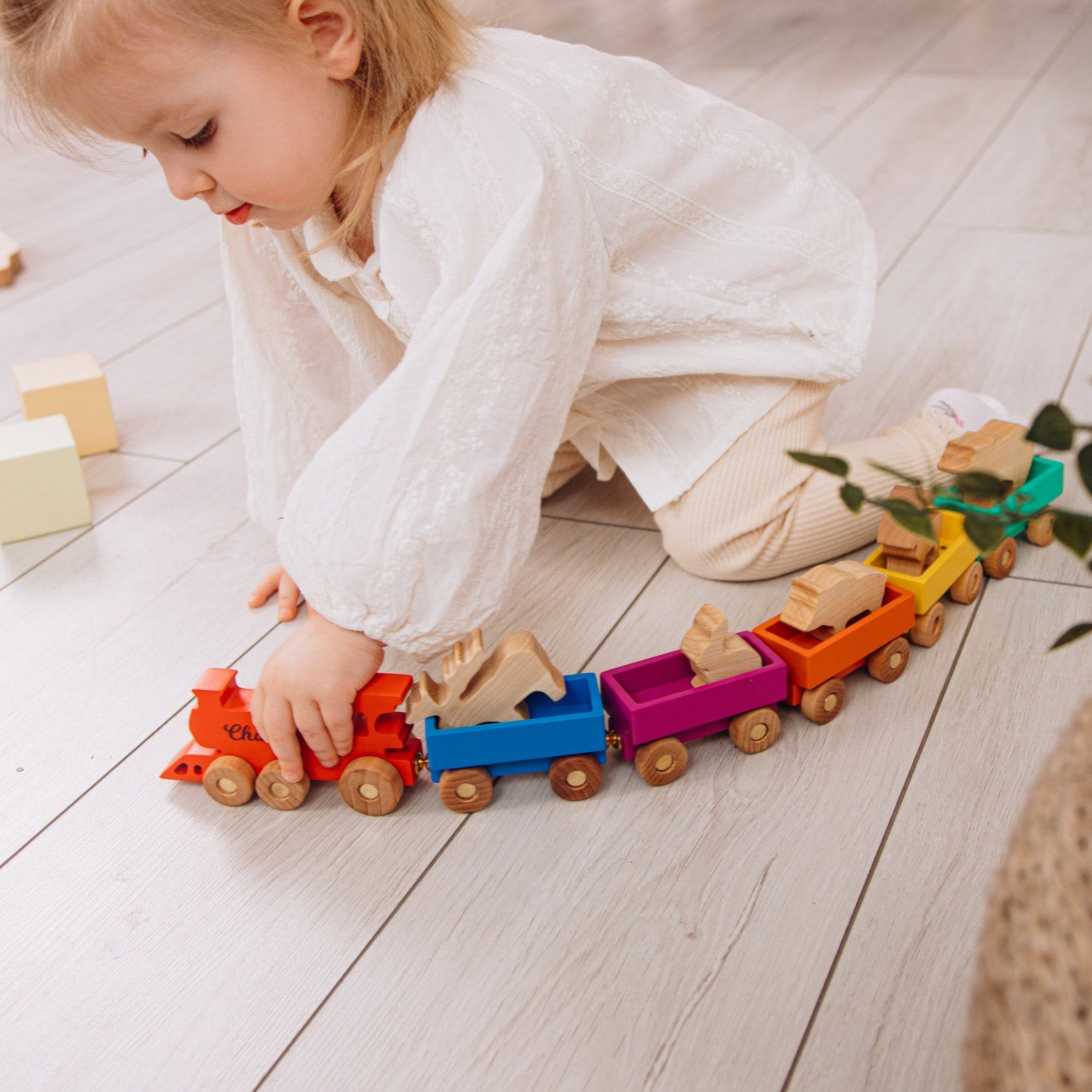 Personalized Wooden Farmer Train with Animals A Sensory and Educational Adventure for Toddlers