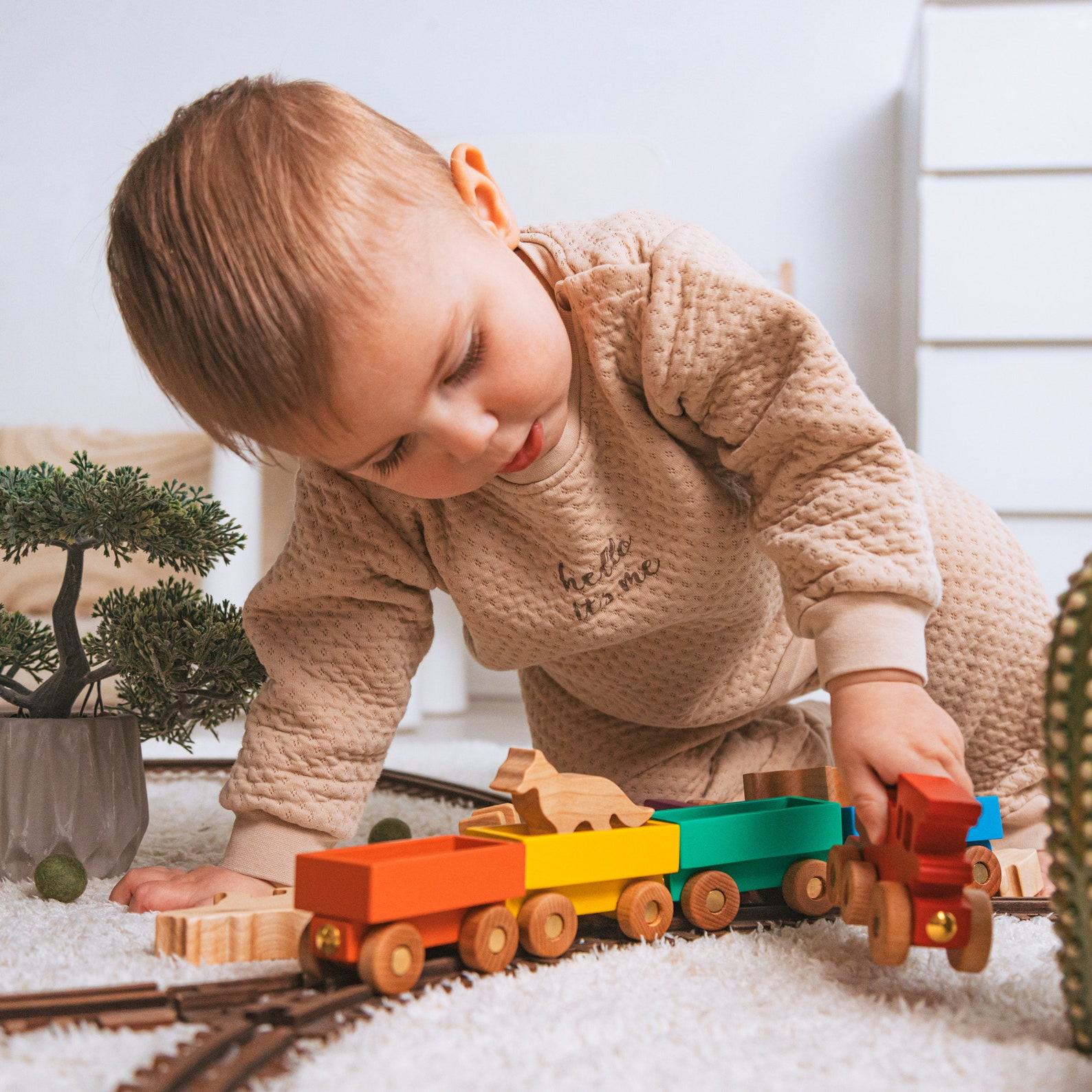 Personalized Wooden Freight Train with Animal Figurines A Delightful Toy for Toddlers and Kids