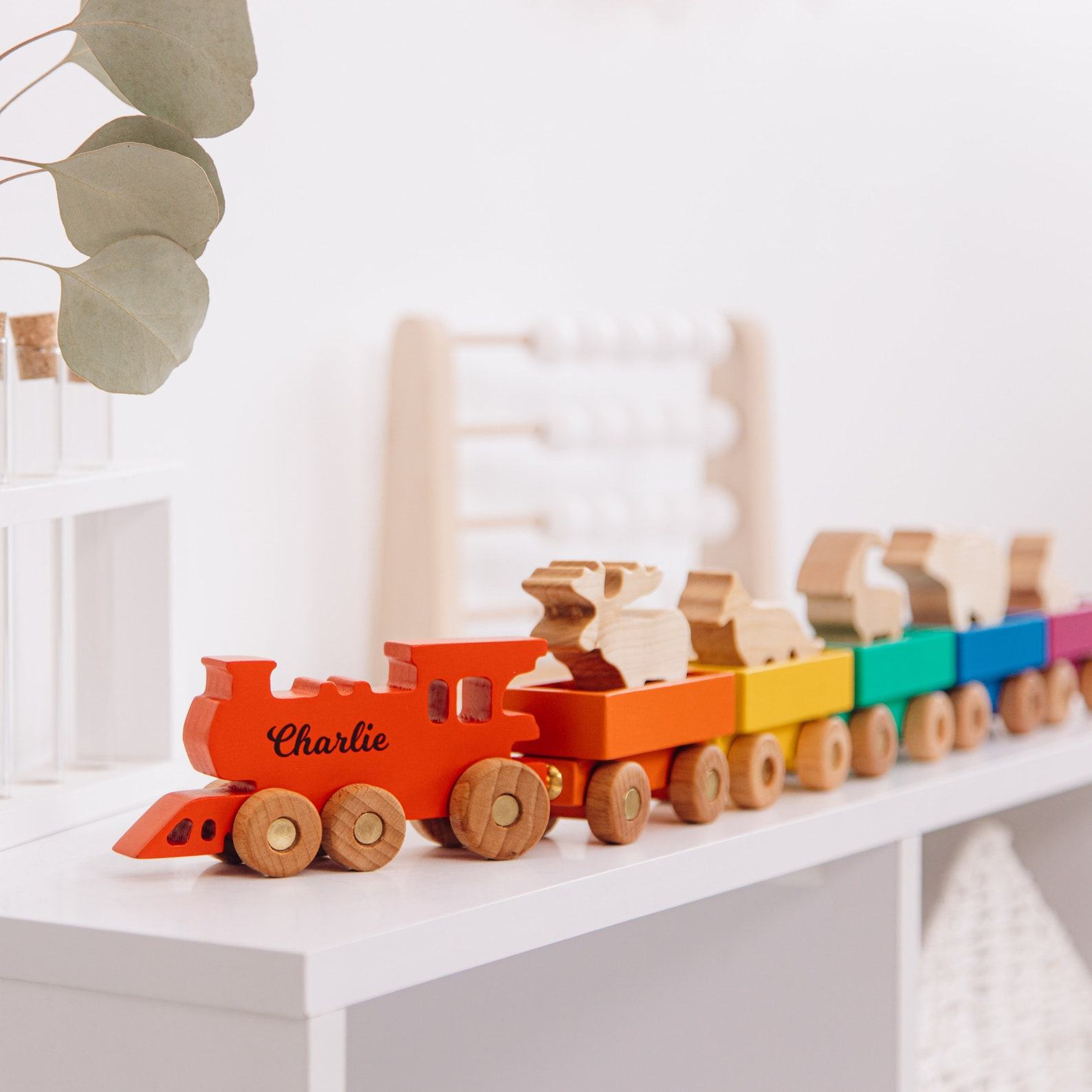 Personalized Wooden Freight Train with Animal Figurines A Delightful Toy for Toddlers and Kids