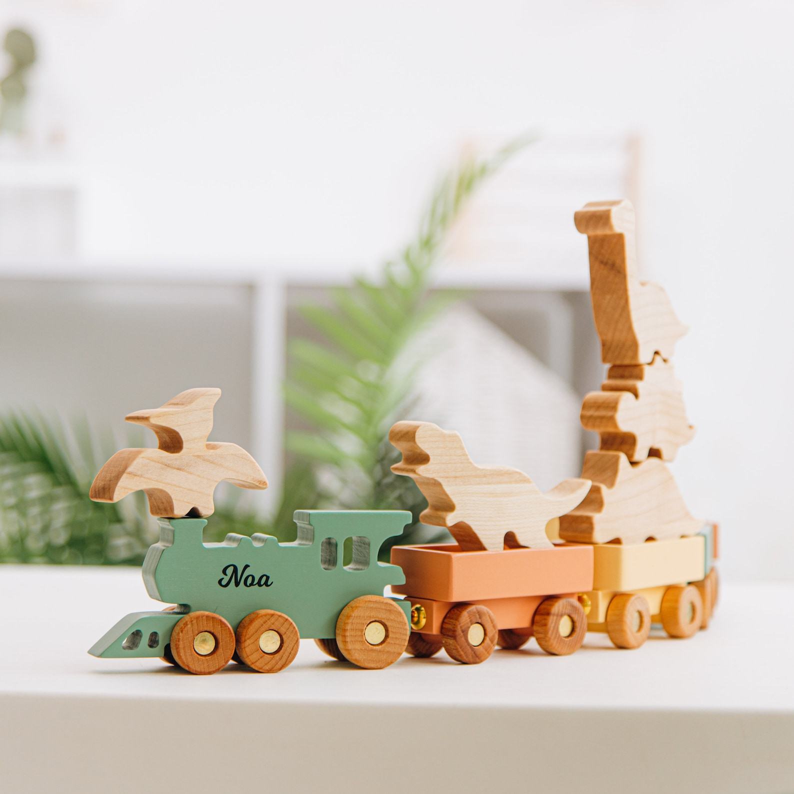 Personalized Wooden Freight Train with Farm Animals for Toddlers Sensory Play, Birthday, Christmas, and Pretend Play