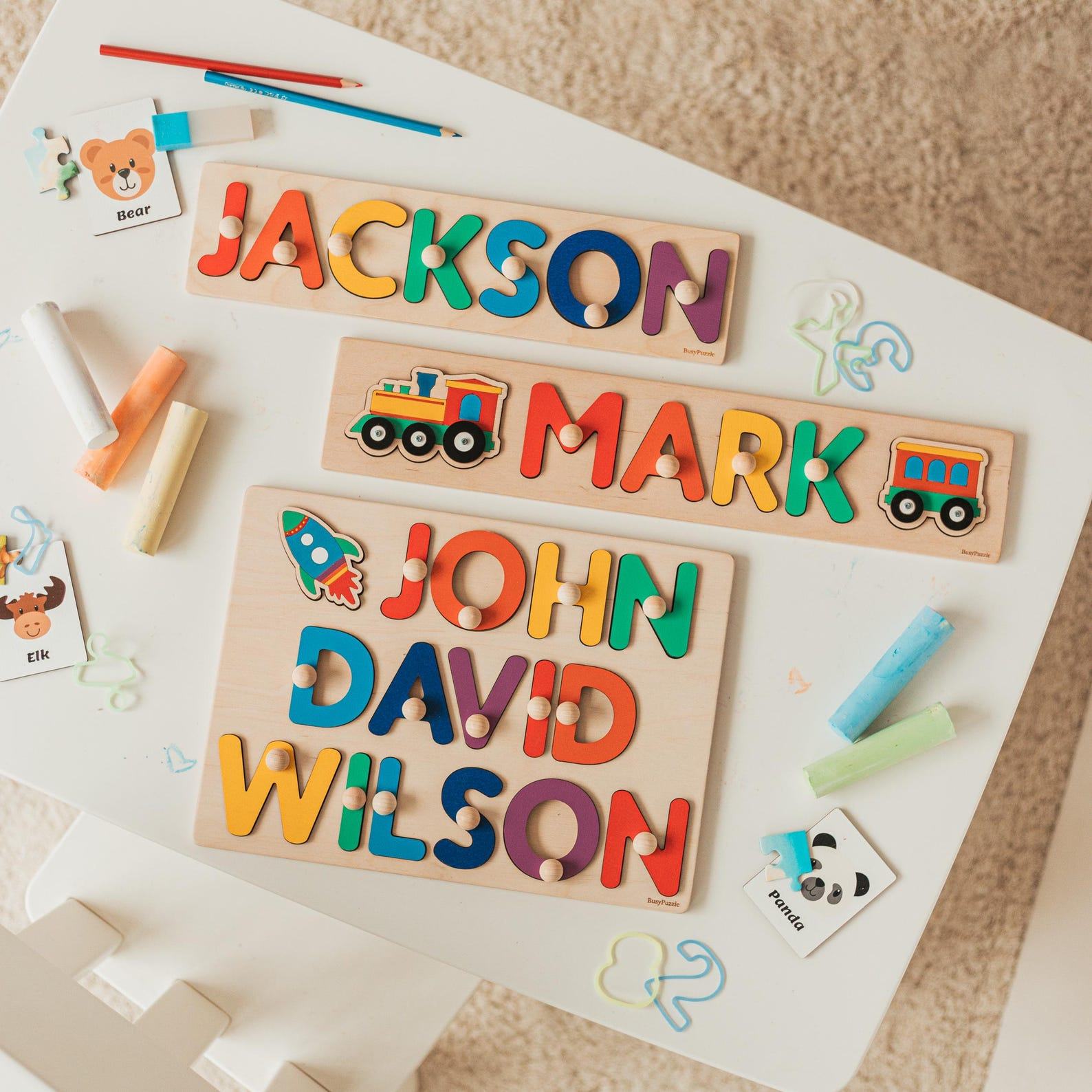 Personalized Wooden Name Puzzle – Baby Shower, Birthday & Easter Present – Nursery Decor
