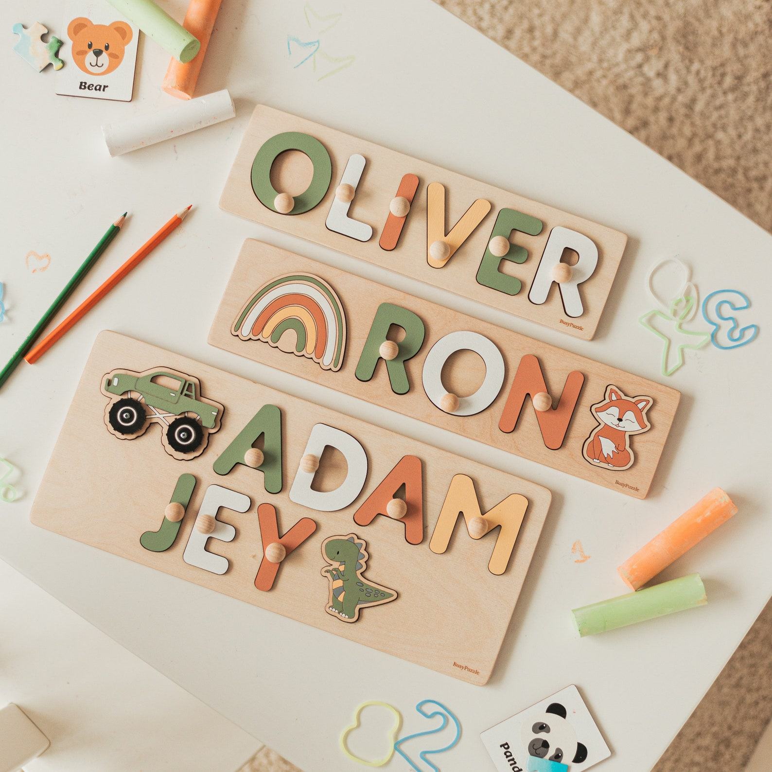 Personalized Wooden Name Puzzle – Custom Baby Present & Nursery Decor