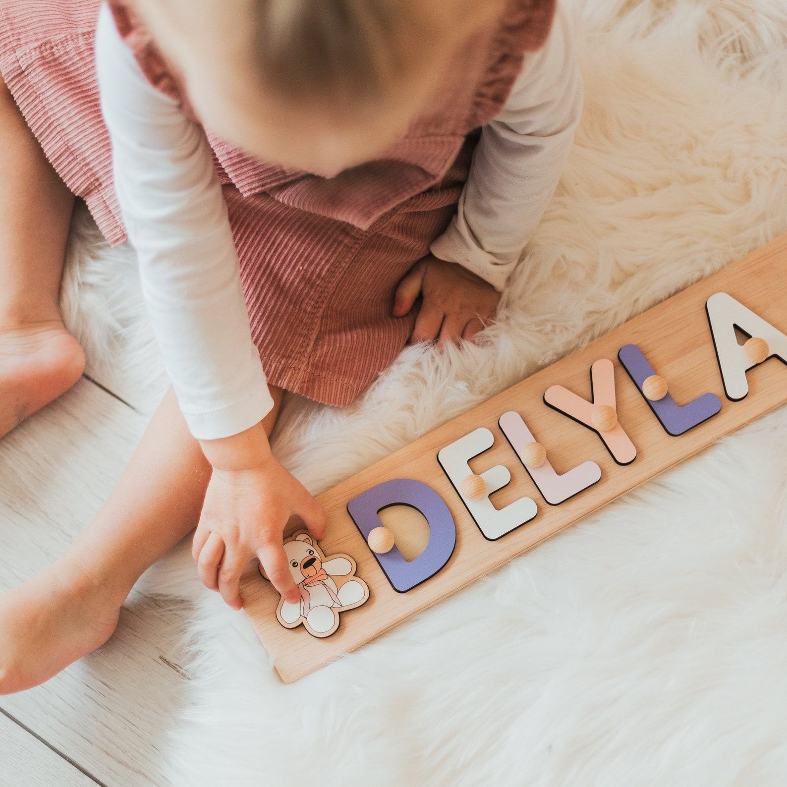 Personalized Wooden Name Puzzle – First Birthday Present for Baby Boy | Sensory Toy & Custom Keepsake