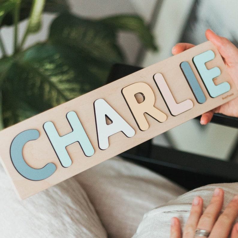 Personalized Wooden Name Puzzle A Cherished Item for Baby Showers, First Birthdays, and Montessori Play