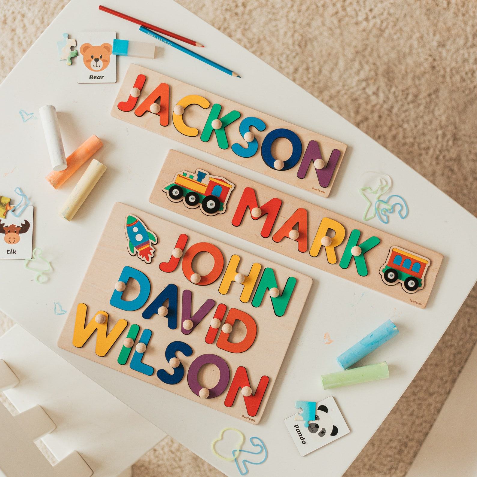 Personalized Wooden Name Puzzle A Cherished Item for Baby Showers, First Birthdays, and Montessori Play