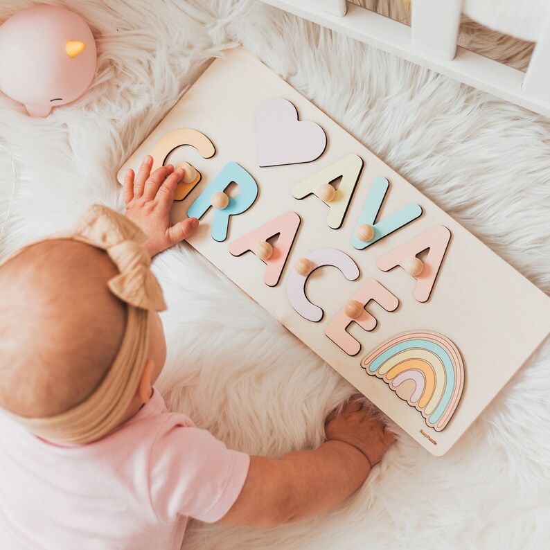 Personalized Wooden Name Puzzle Educational Montessori Toy for 1-Year-Old Boys