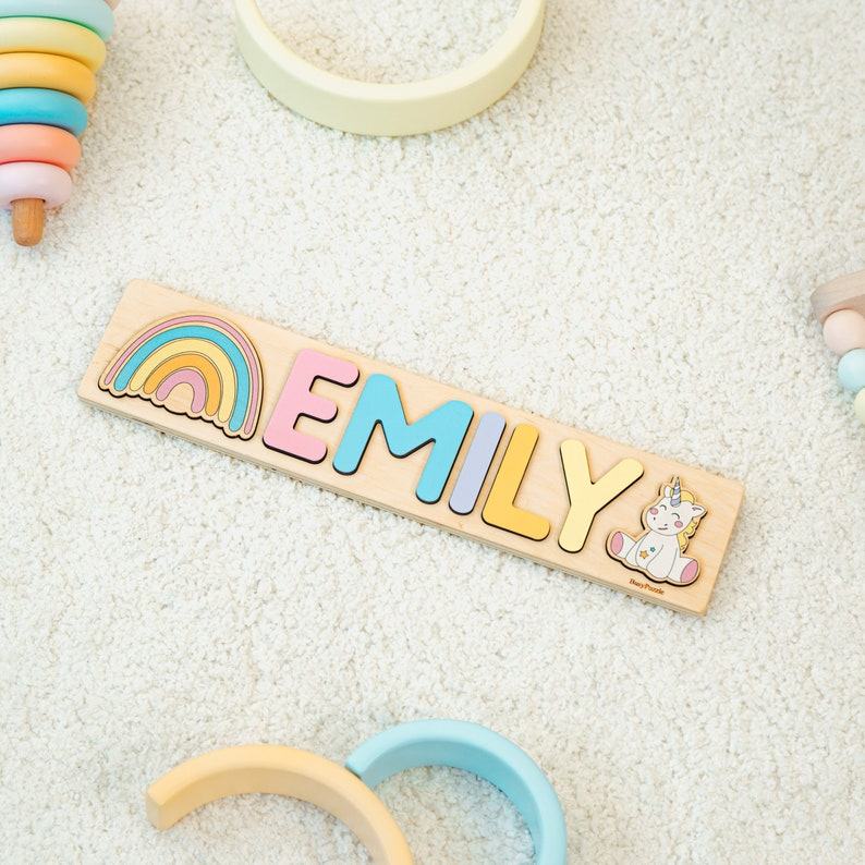 Personalized Wooden Name Puzzle for 1st Birthday Montessori Learning Toy for Baby Girls and Boys
