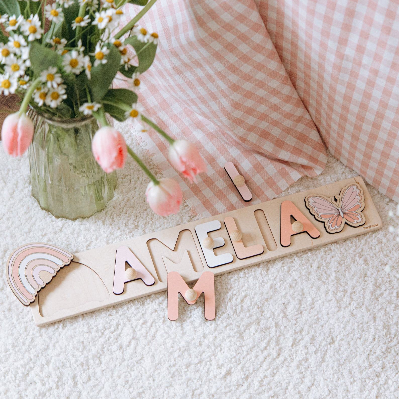 Personalized Wooden Name Puzzle for 1st Birthday Montessori Learning Toy for Baby Girls and Boys