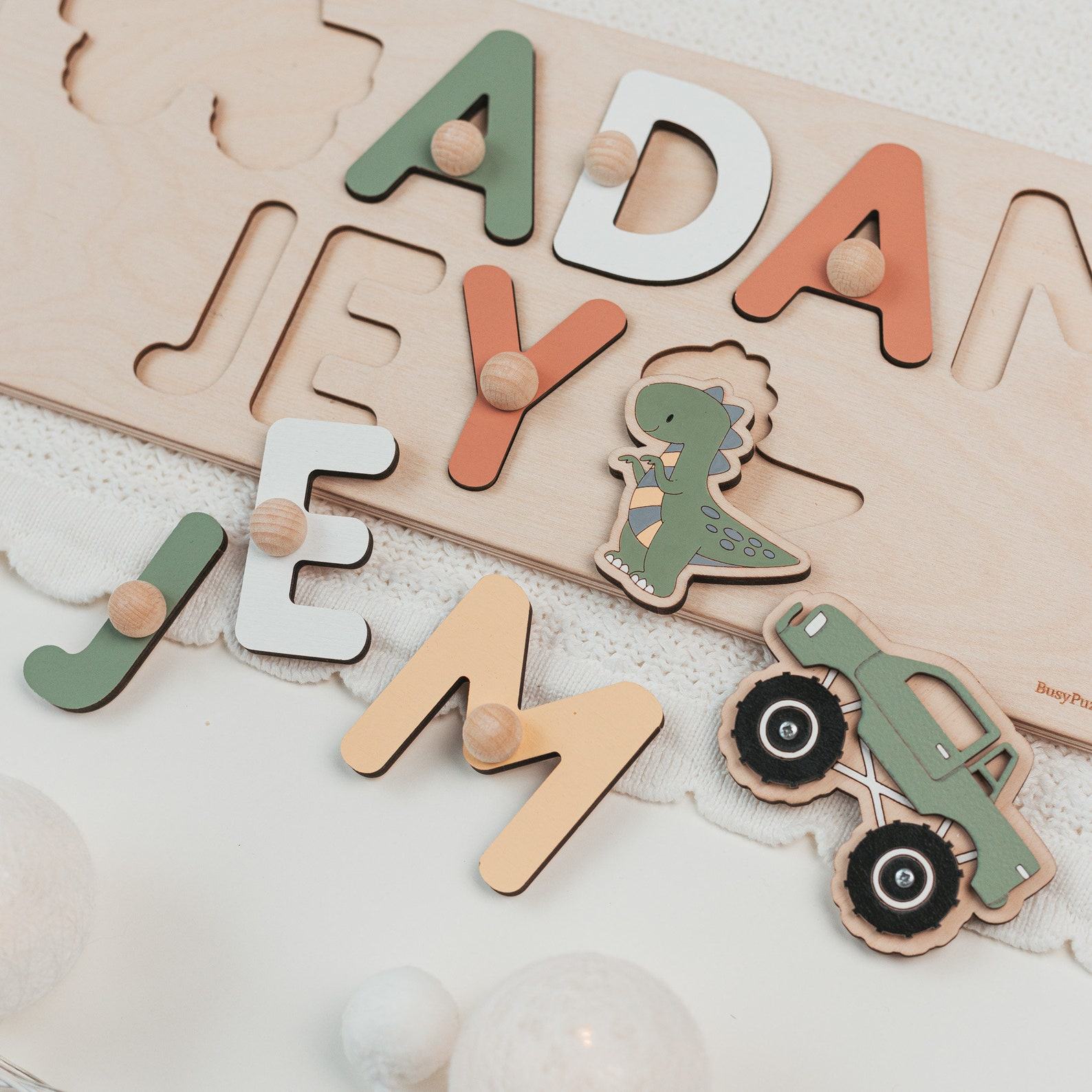 Personalized Wooden Name Puzzle for Baby Boys – Montessori Toy, Custom Jigsaw Present