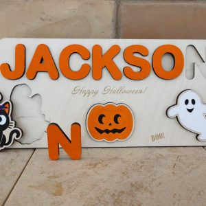 Personalized Wooden Name Puzzle for Halloween Spooky Fun for Little Trick-or-Treaters