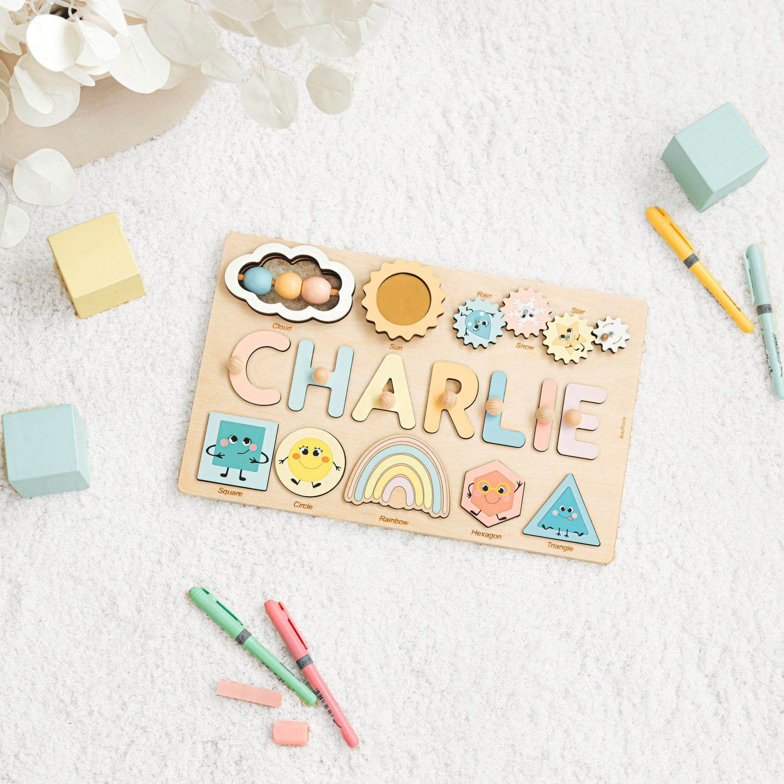 Personalized Wooden Name Puzzle Montessori Educational Toy for Toddlers, First Birthday Item for Girls, Busy Puzzle for Kids