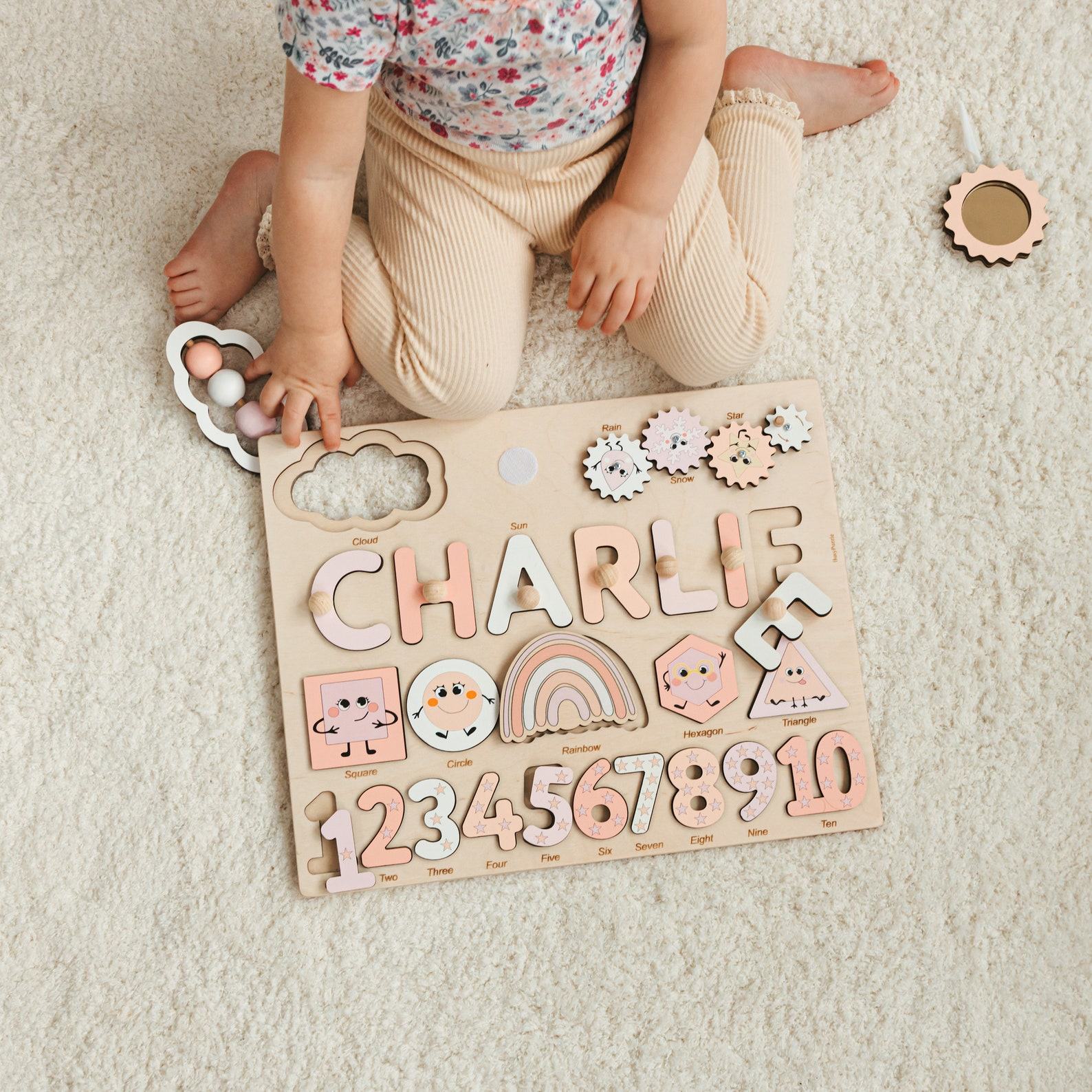 Personalized Wooden Name Puzzle Montessori Educational Toy for Toddlers, First Birthday Item for Girls, Busy Puzzle for Kids